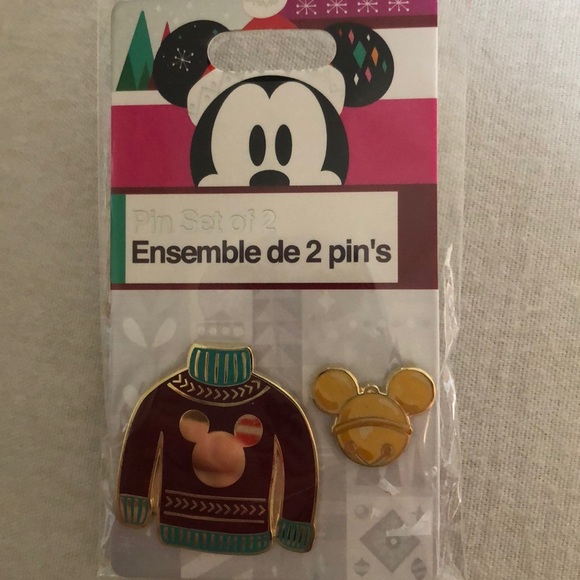 Disney Christmas red sweater & jingle bell pin